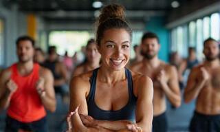 A mixed group participating in HIIT with an enthusiastic instructor